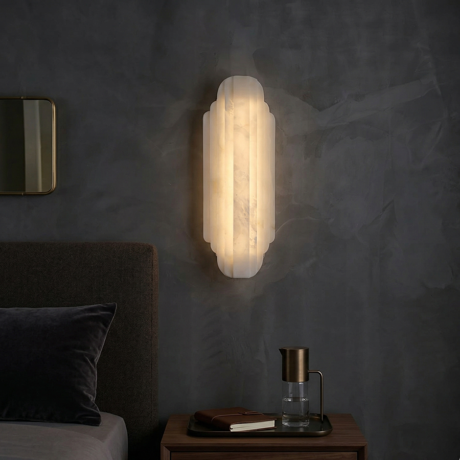 Alabaster Wall Light Metal Base Dimmable LED Warm White Hallway Bathroom Sconce 50cm and 75cm 0