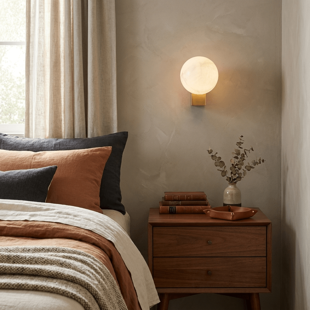 Alabaster Globe Wall Light Brushed Brass Matt Black and Brushed Nickel E27 Bedroom Hallway Sconce 5