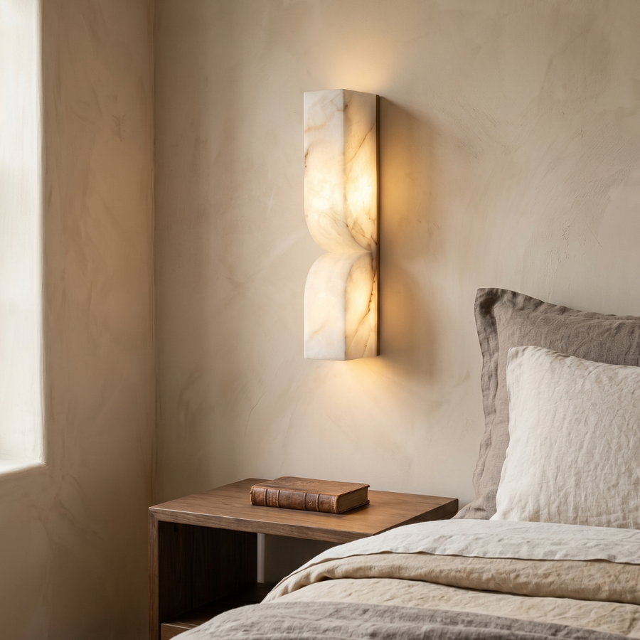Alabaster Wall Light Dimmable LED Warm White Gold and Black Indoor Bedroom Hallway Sconce 35cm and 60cm 0
