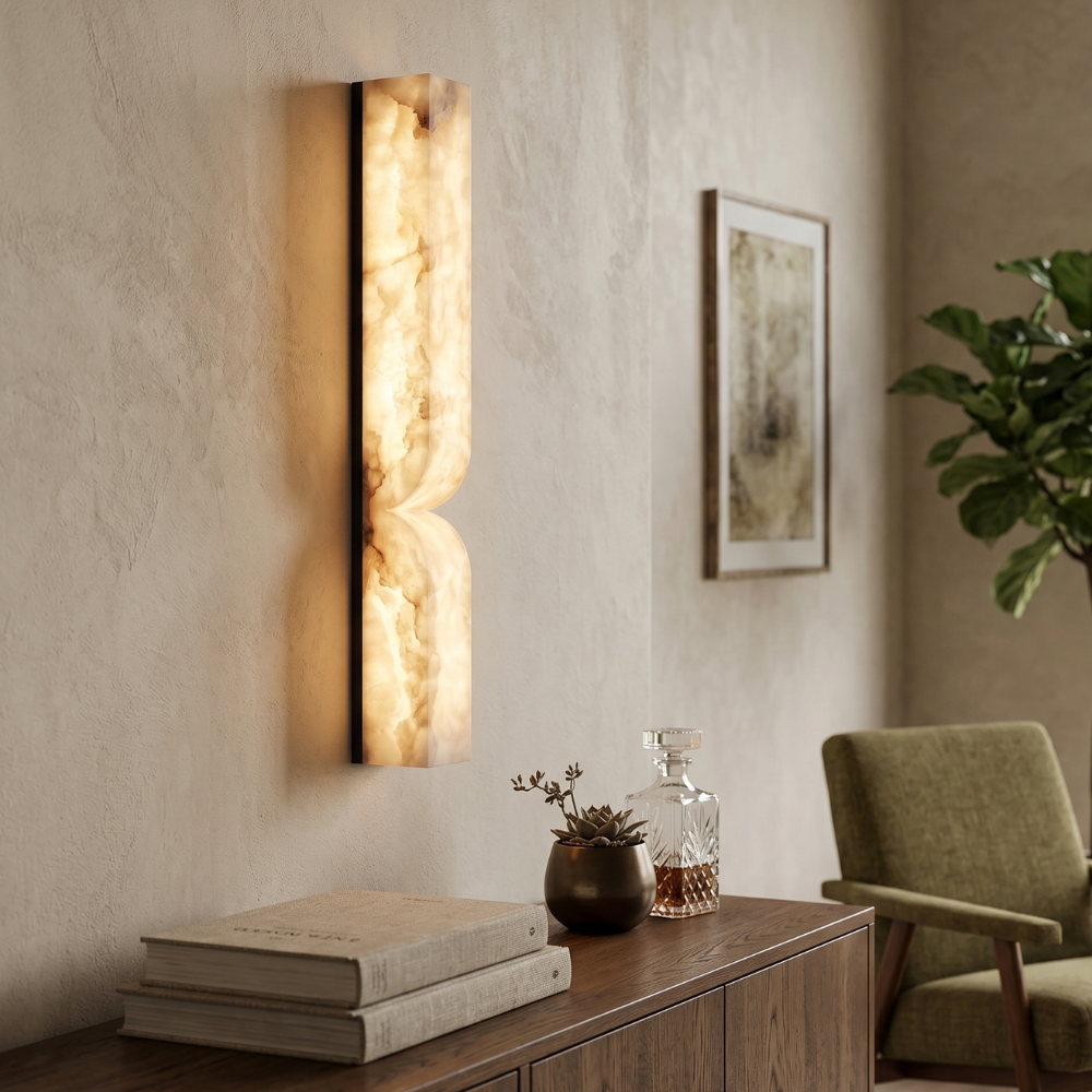 Alabaster Wall Light Dimmable LED Warm White Gold and Black Indoor Bedroom Hallway Sconce 35cm and 60cm 3