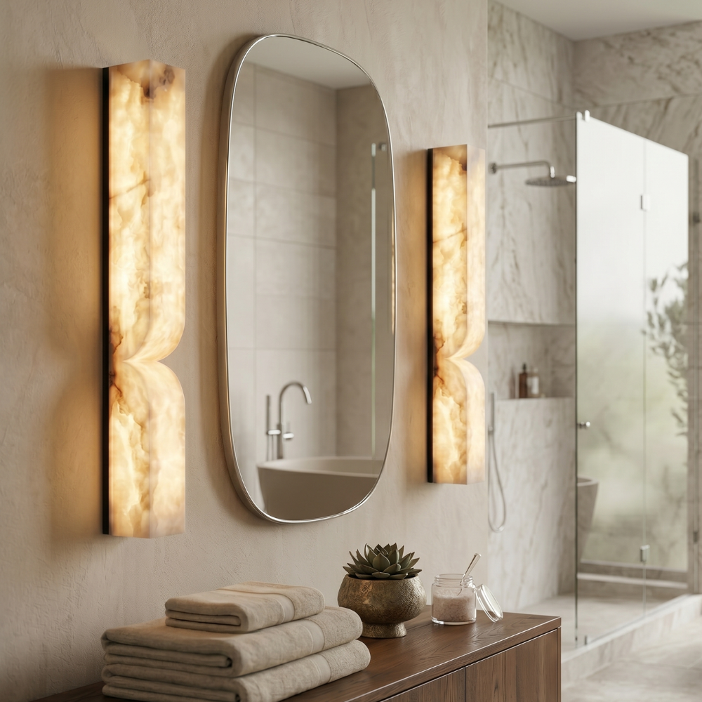 Alabaster Wall Light Dimmable LED Warm White Gold and Black Indoor Bedroom Hallway Sconce 35cm and 60cm 5