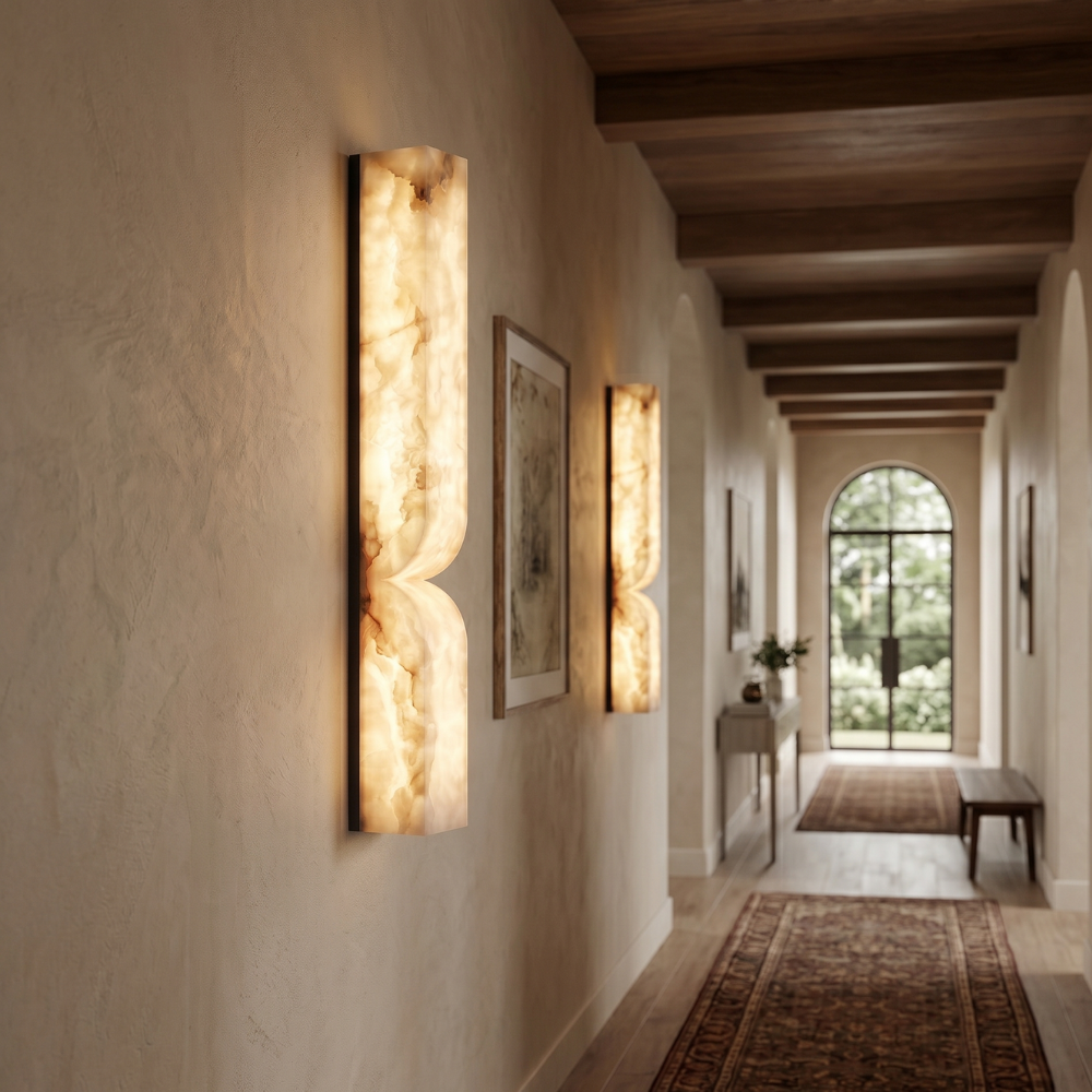 Alabaster Wall Light Dimmable LED Warm White Gold and Black Indoor Bedroom Hallway Sconce 35cm and 60cm 6