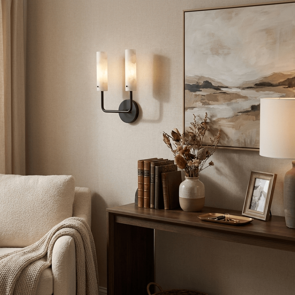 Alabaster Wall Light White Shade Brass Black and Nickel E27 Bedroom Hallway Living Room Sconce 4