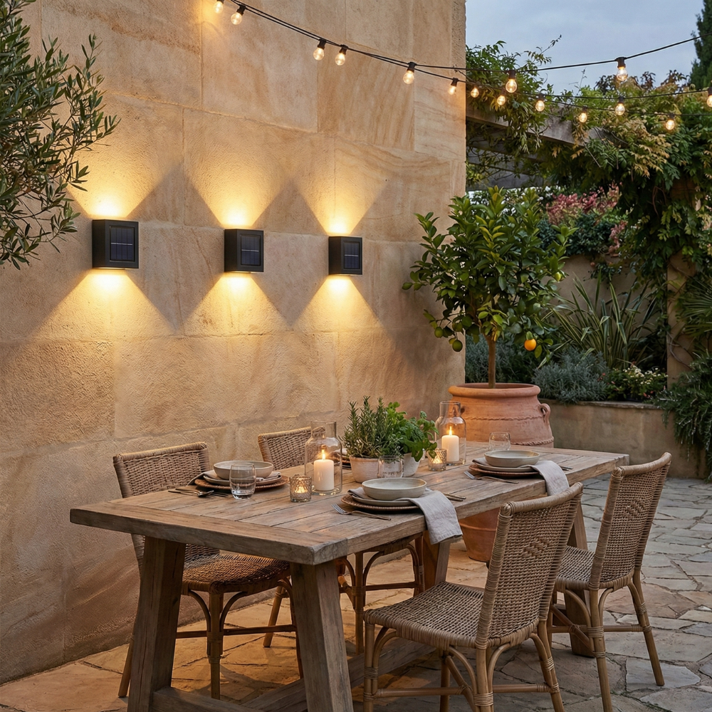 Art Deco Outdoor Wall Light Solar IP65 Waterproof Up Down Garden Courtyard Black White 2
