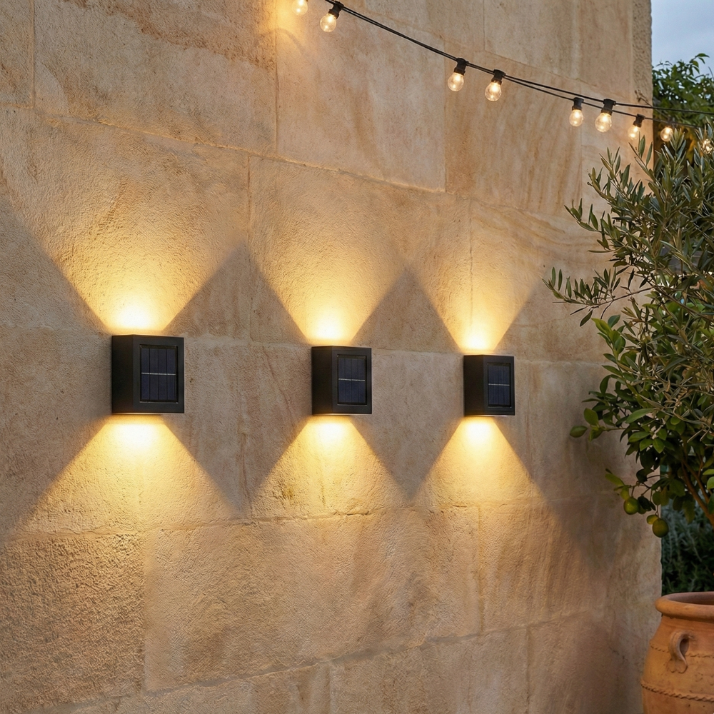 Art Deco Outdoor Wall Light Solar IP65 Waterproof Up Down Garden Courtyard Black White 3