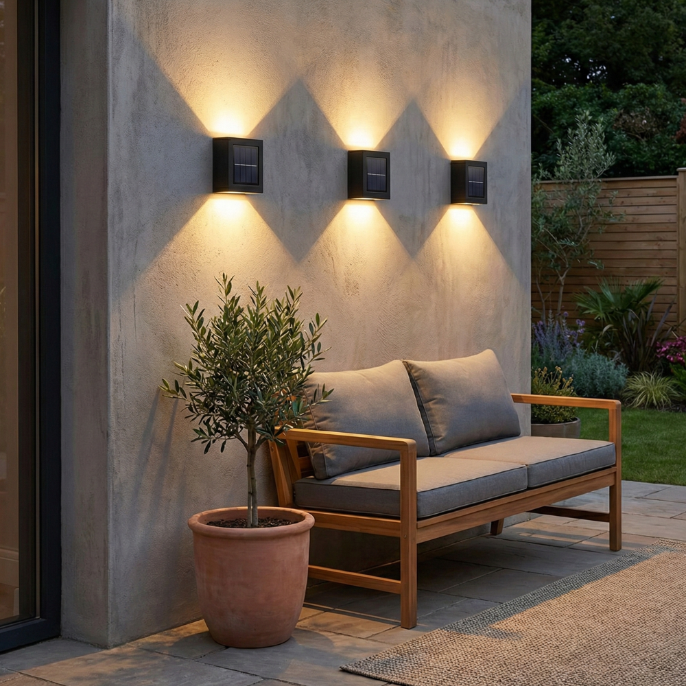 Art Deco Outdoor Wall Light Solar IP65 Waterproof Up Down Garden Courtyard Black White 4