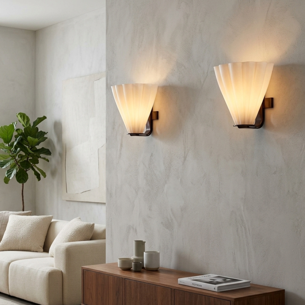 Art Deco Wall Light Frosted Glass Fan Shade Bronze Finish E27 Bedroom and Living Room Sconce 27cm 1