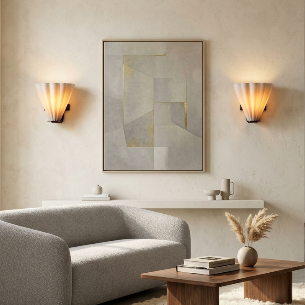 Art Deco Wall Light Frosted Glass Fan Shade Bronze Finish E27 Bedroom and Living Room Sconce 27cm 2