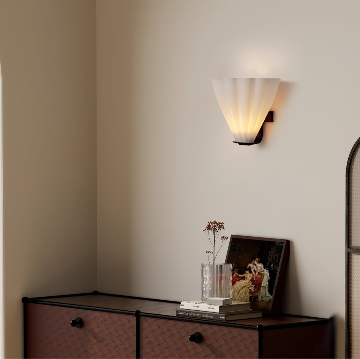 Art Deco Wall Light Frosted Glass Fan Shade Bronze Finish E27 Bedroom and Living Room Sconce 27cm 4