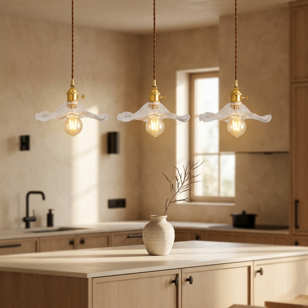 Art Nouveau Pendant Light Glass Flower Adjustable Height 0