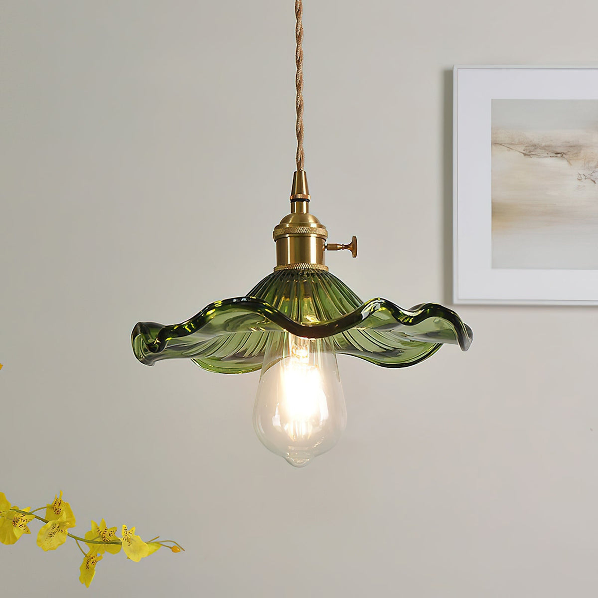 Art Nouveau Pendant Light Glass Flower Adjustable Height 1