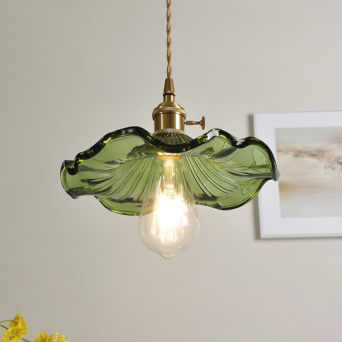 Art Nouveau Pendant Light Glass Flower Adjustable Height 2