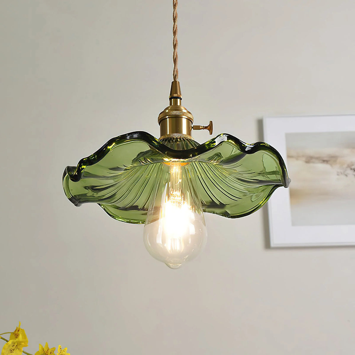 Art Nouveau Pendant Light Glass Flower Adjustable Height 2