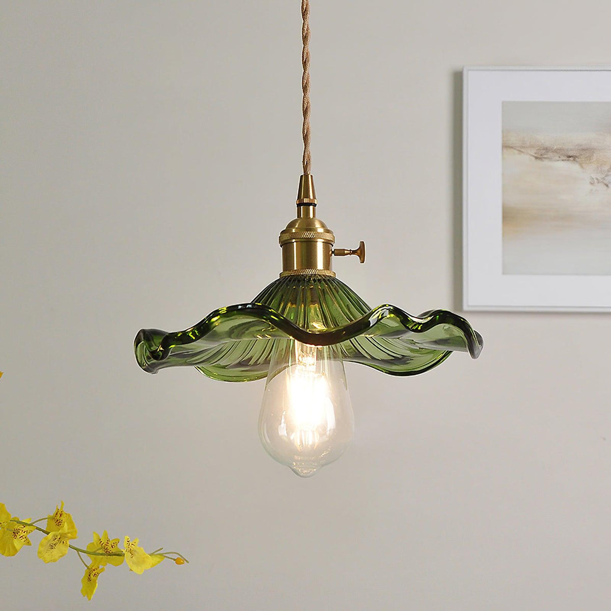 Art Nouveau Pendant Light Glass Flower Adjustable Height 3