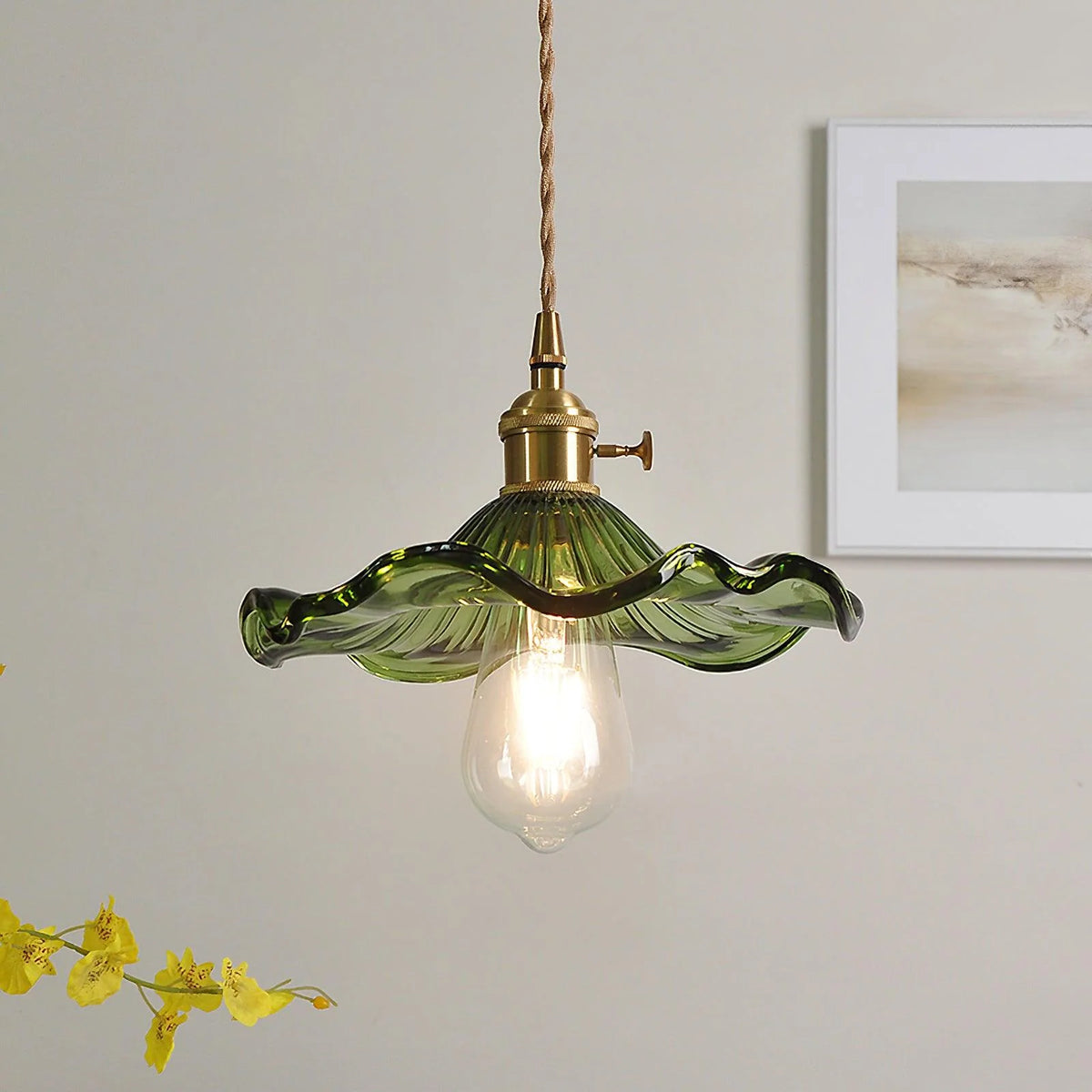 Art Nouveau Pendant Light Glass Flower Adjustable Height 3