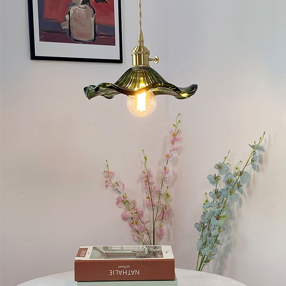Art Nouveau Pendant Light Glass Flower Adjustable Height 4