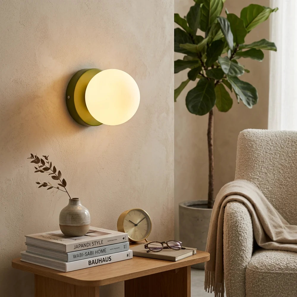 Bauhaus Wall Sconce Metal White Glass Globe Compact 0