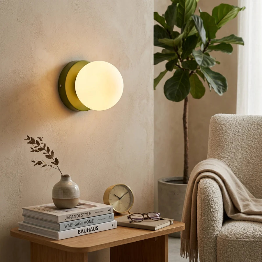 Bauhaus Wall Sconce Metal White Glass Globe Compact 0