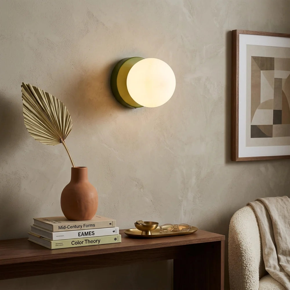 Bauhaus Wall Sconce Metal White Glass Globe Compact 1