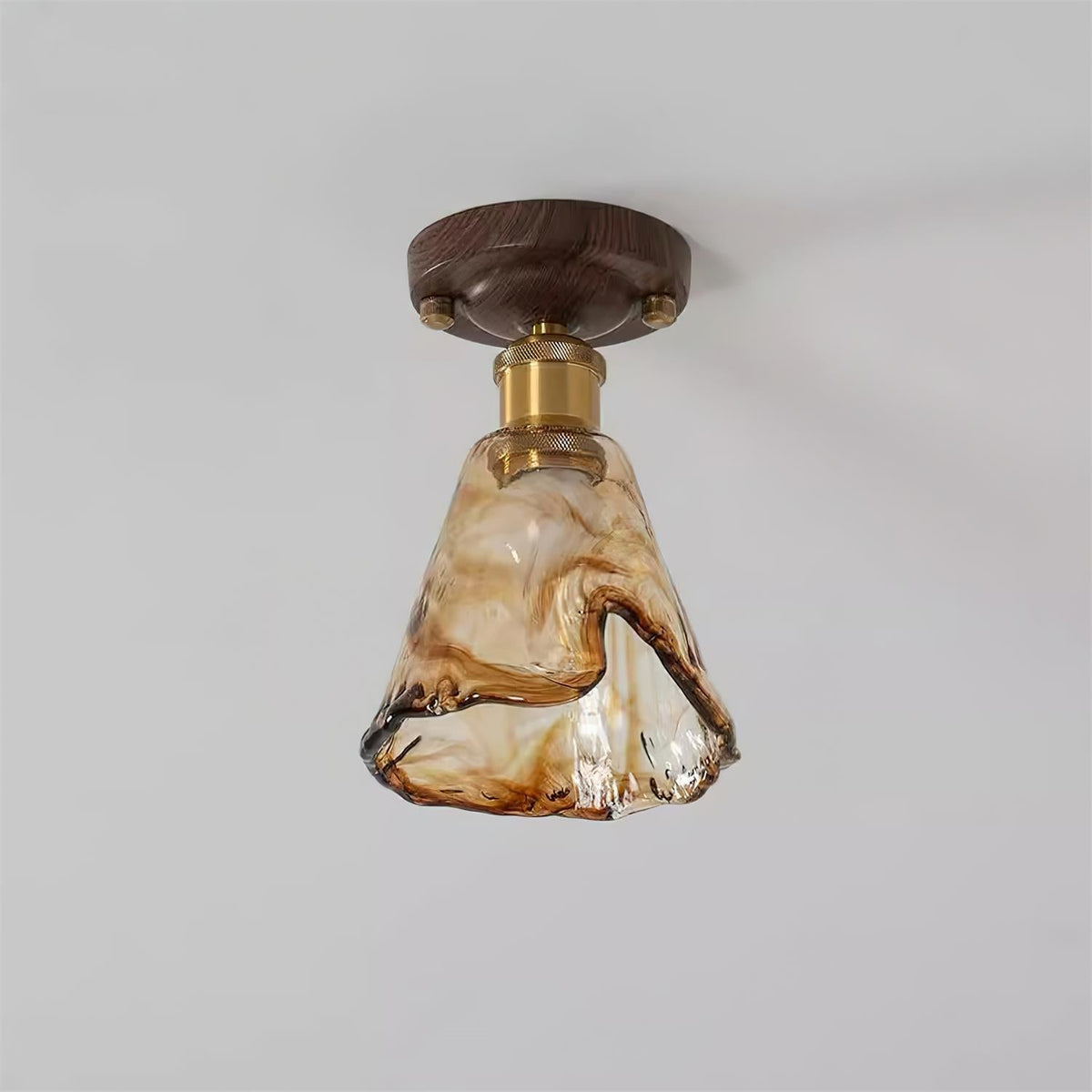 Ceiling Light Amber Glass Metal Canopy Dimmable E14 Damp Rated Bathroom Wall and Ceiling Mount 0