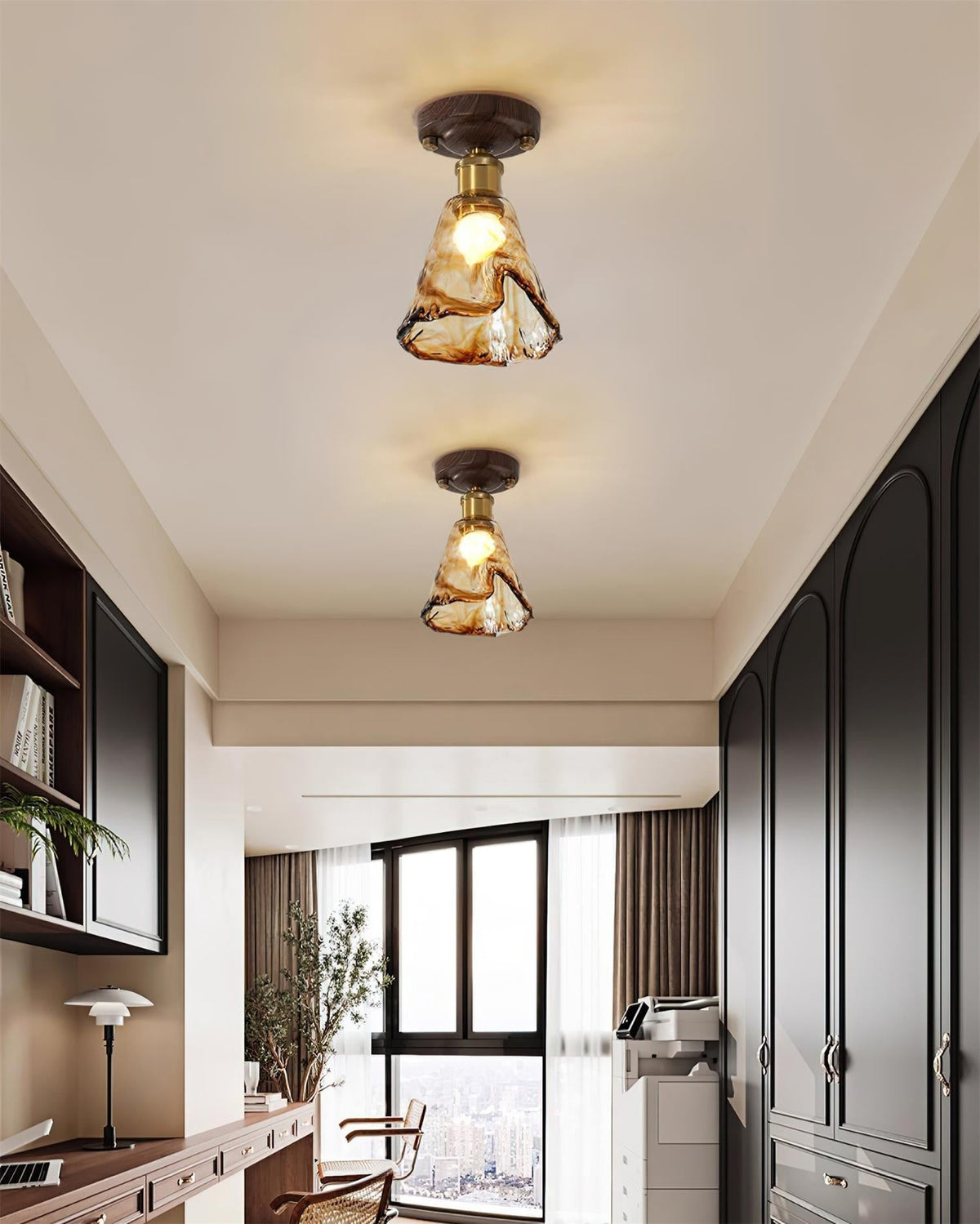 Ceiling Light Amber Glass Metal Canopy Dimmable E14 Damp Rated Bathroom Wall and Ceiling Mount 8