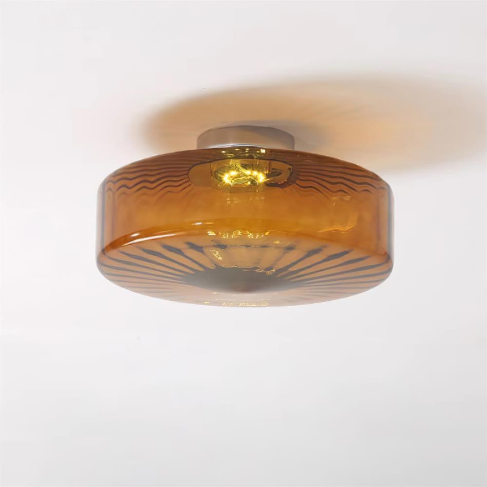 Ceiling Light Amber Glass Sunburst Pattern Retro Integrated LED Bedroom Hallway Living Room Indoor 0