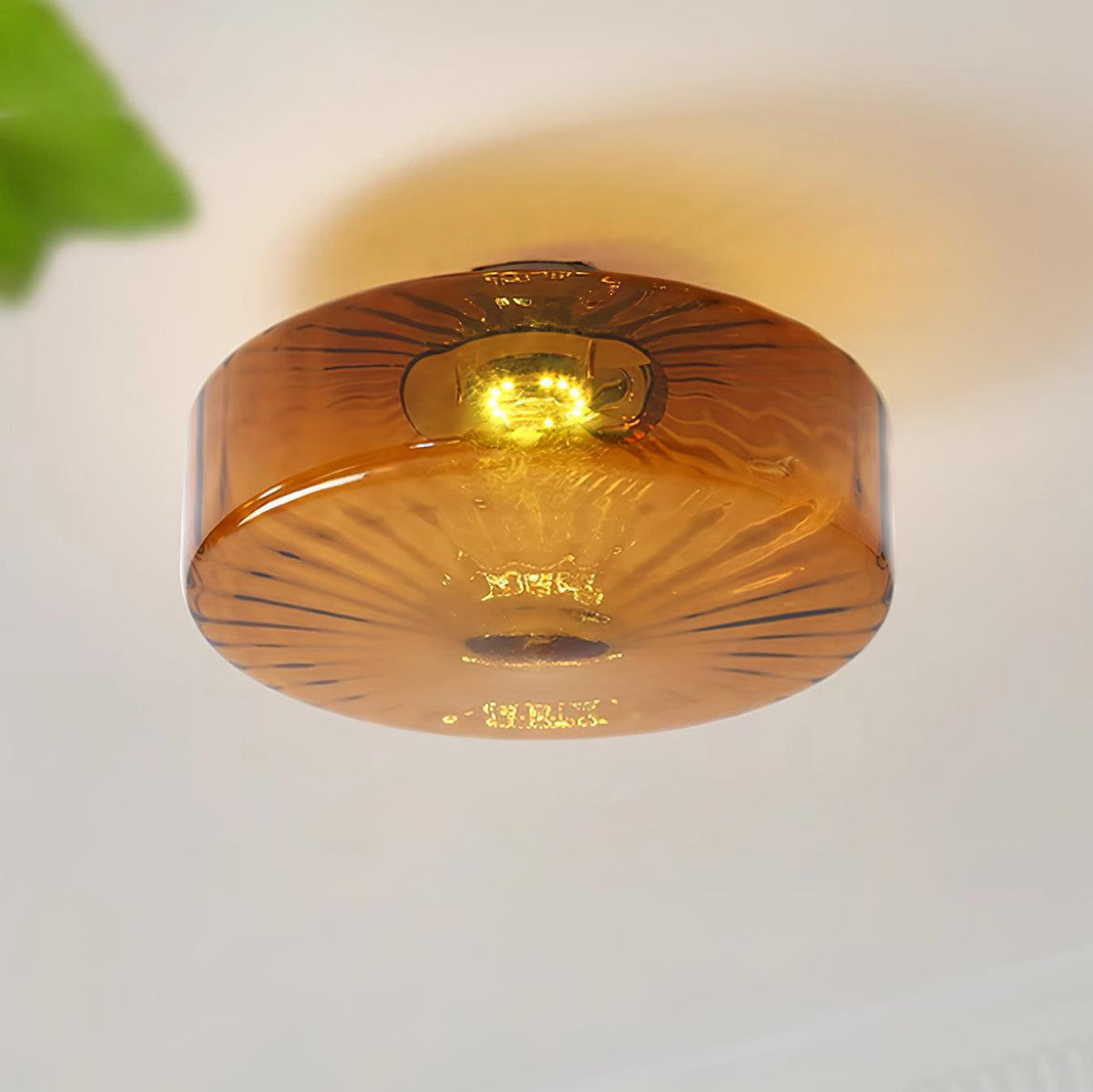 Ceiling Light Amber Glass Sunburst Pattern Retro Integrated LED Bedroom Hallway Living Room Indoor 2