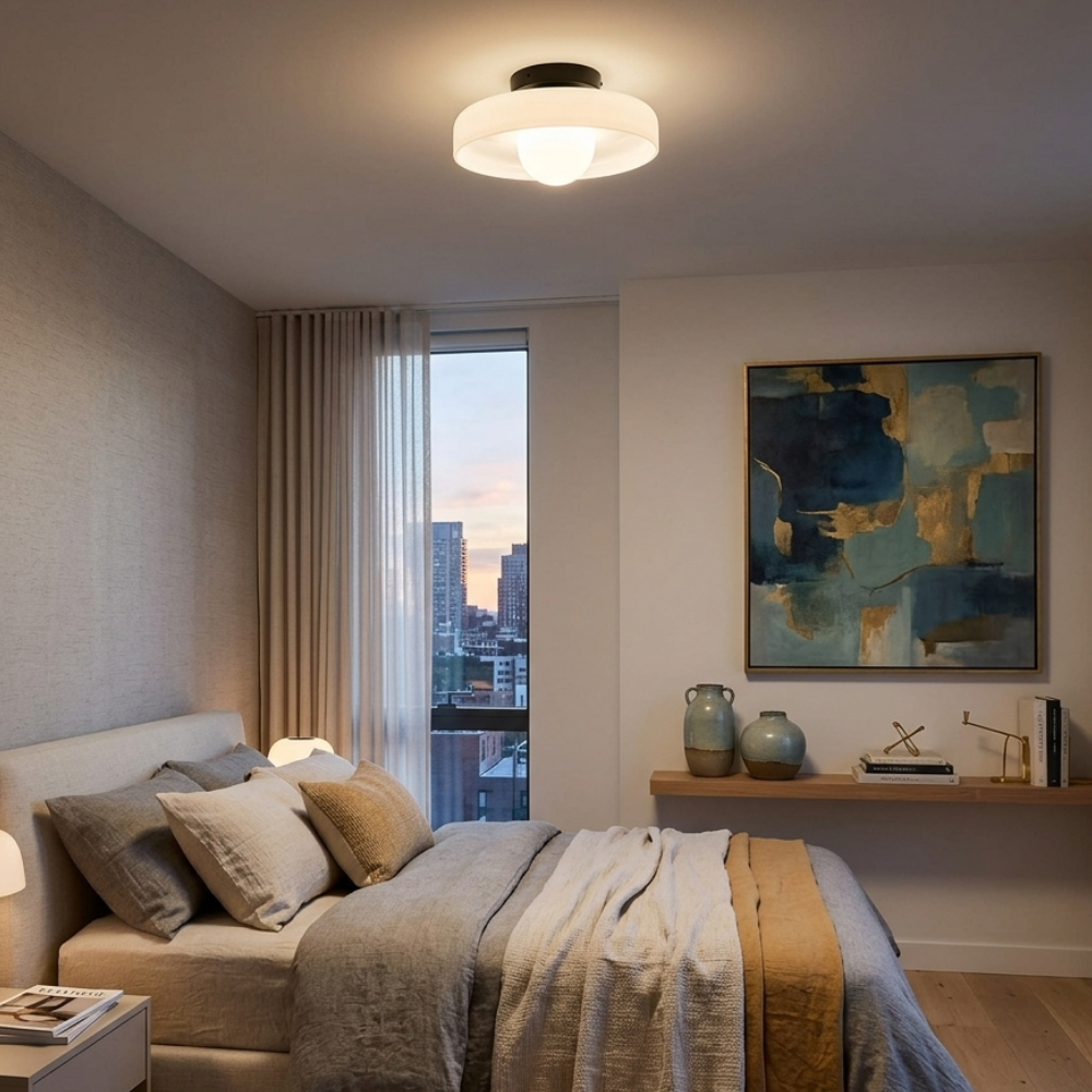 Ceiling Light Bauhaus Coloured Glass Disc Convertible Flush Mount E27 White Orange Brown and Green 0