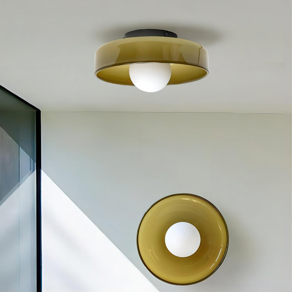 Ceiling Light Bauhaus Coloured Glass Disc Convertible Flush Mount E27 White Orange Brown and Green 1