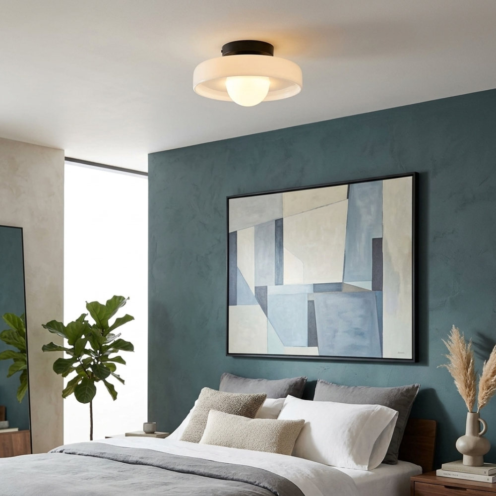 Ceiling Light Bauhaus Coloured Glass Disc Convertible Flush Mount E27 White Orange Brown and Green 7