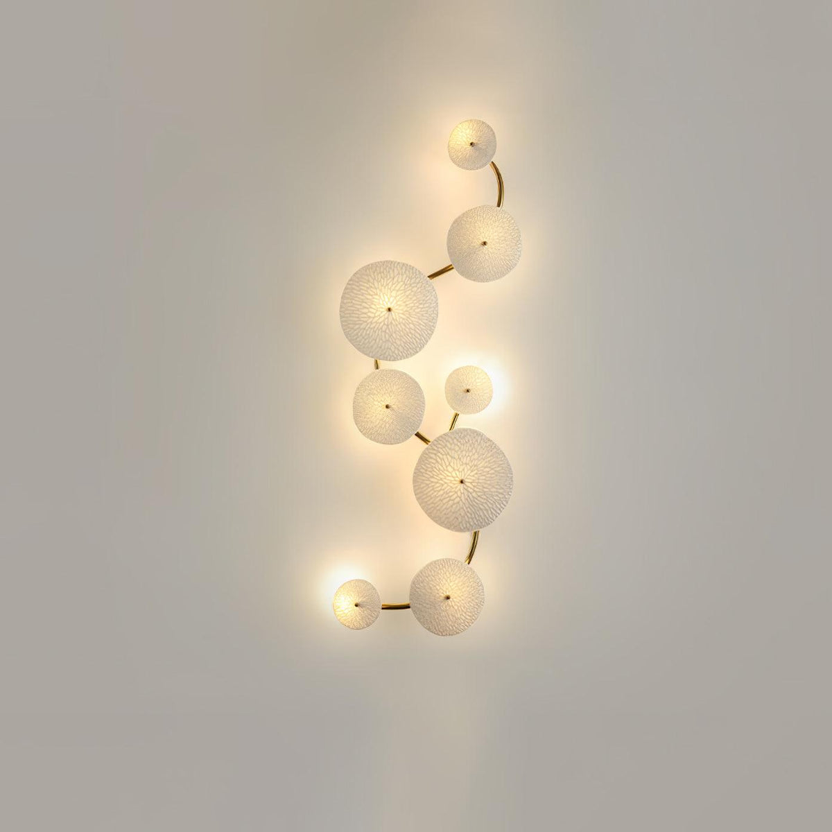 Ceramic Petal Wall Light Gold Frame White Lotus Design Indoor Hardwired Sconce 4 6 and 8 Heads 10