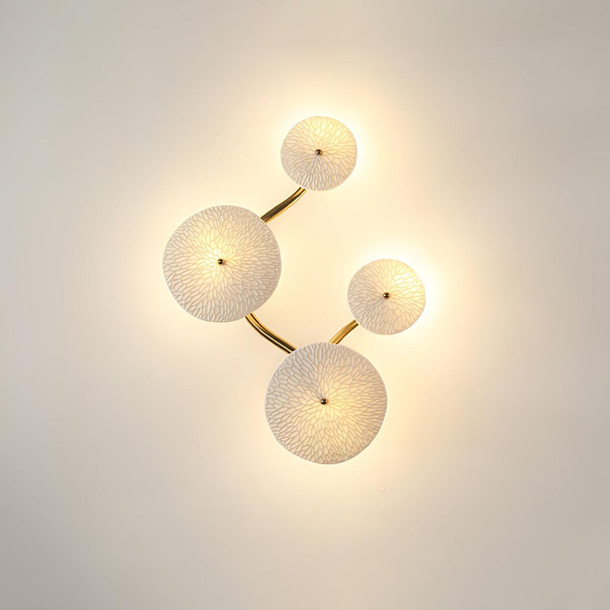 Ceramic Petal Wall Light Gold Frame White Lotus Design Indoor Hardwired Sconce 4 6 and 8 Heads 11