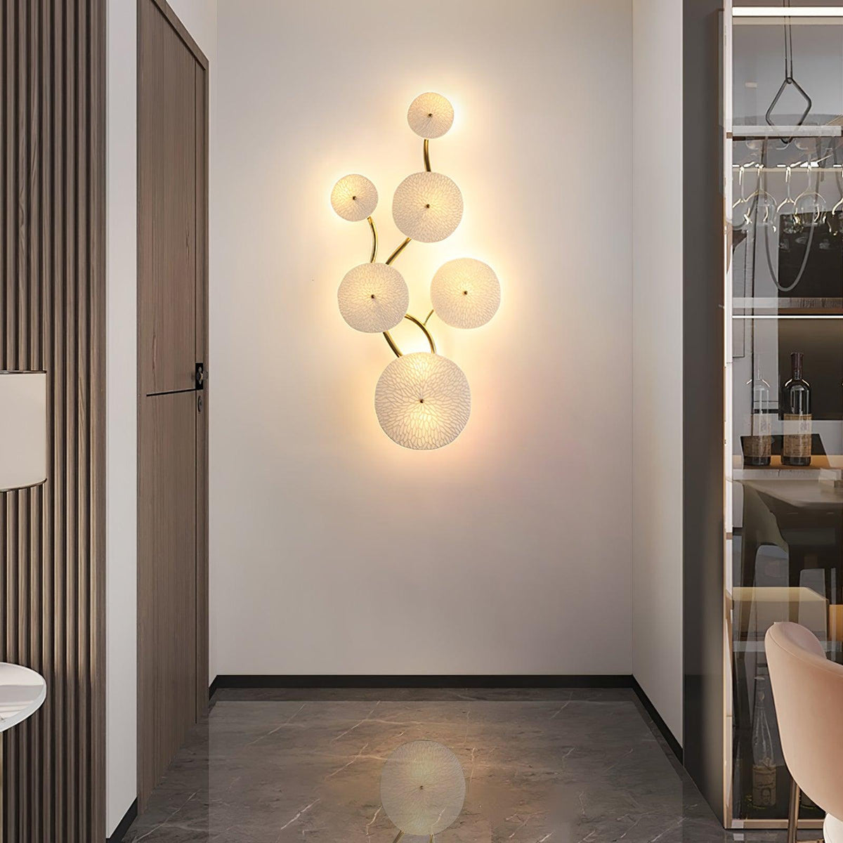 Ceramic Petal Wall Light Gold Frame White Lotus Design Indoor Hardwired Sconce 4 6 and 8 Heads 3