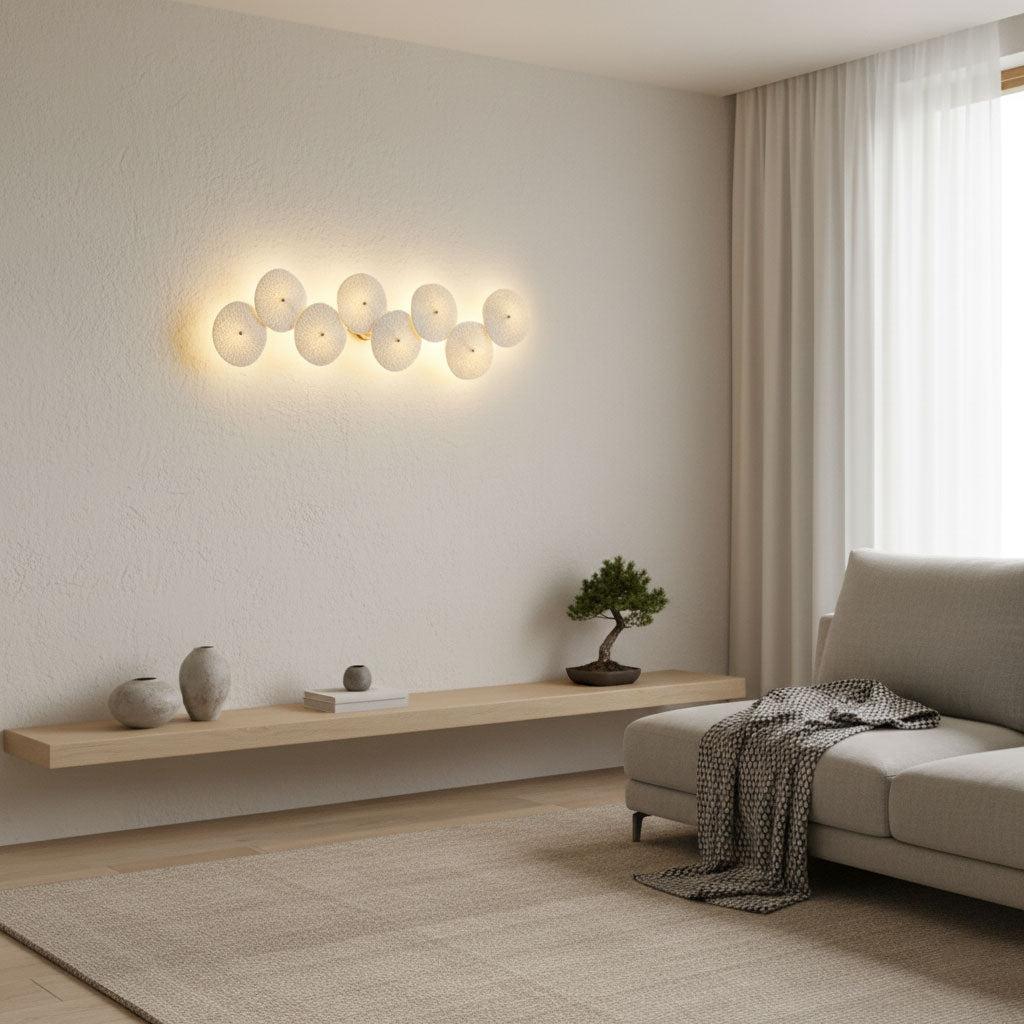 Ceramic Petal Wall Light Gold Frame White Lotus Design Indoor Hardwired Sconce 4 6 and 8 Heads 4