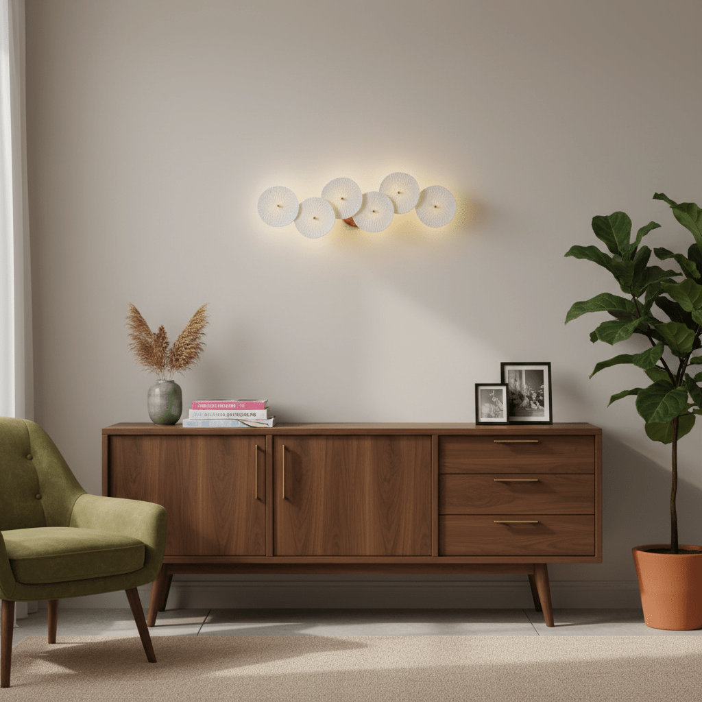 Ceramic Petal Wall Light Gold Frame White Lotus Design Indoor Hardwired Sconce 4 6 and 8 Heads 5