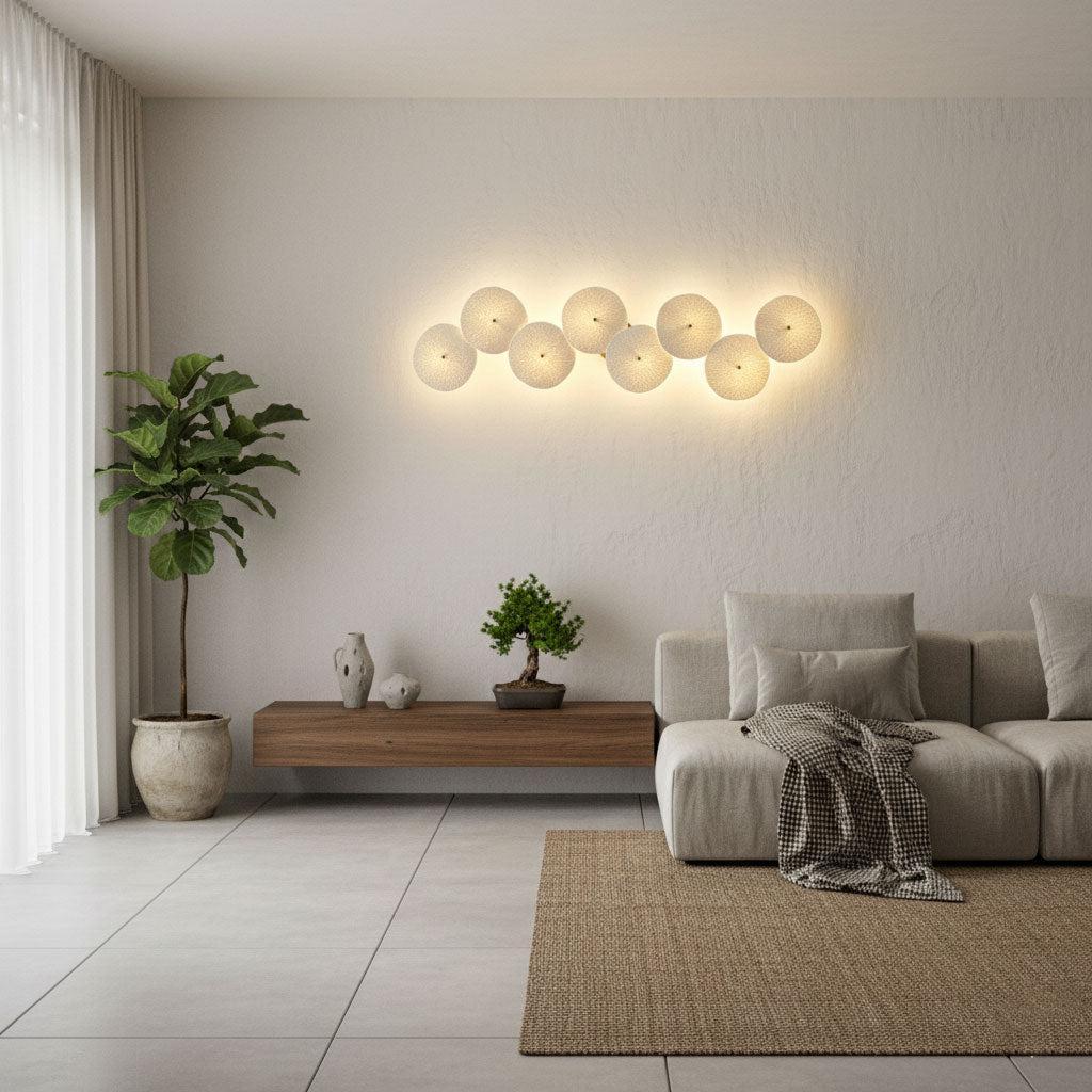 Ceramic Petal Wall Light Gold Frame White Lotus Design Indoor Hardwired Sconce 4 6 and 8 Heads 6
