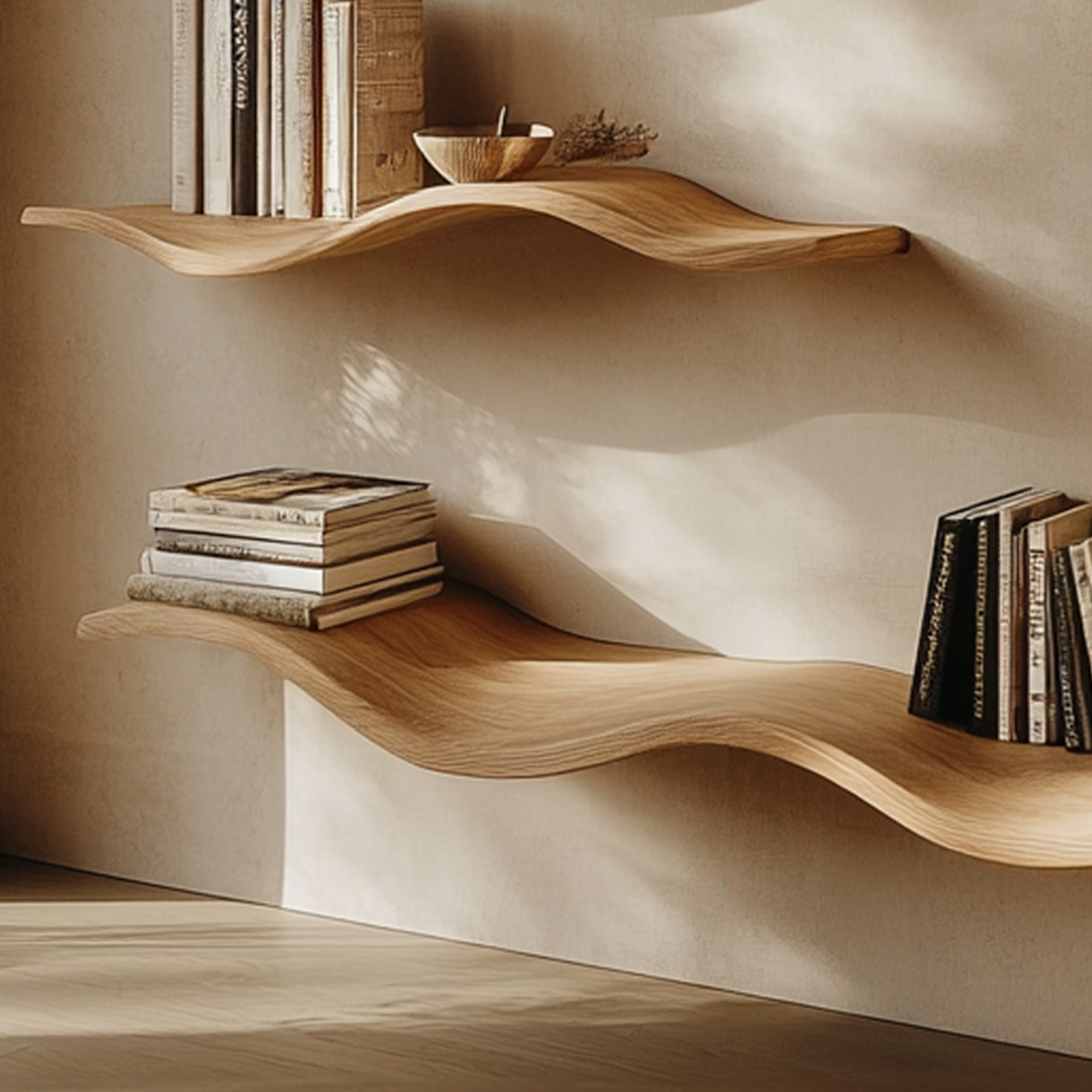 Aldersteel Wave Shaped Wood Wall Shelf – Undulating Timber Floating Shelf