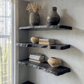 Aldersteel Ebony Live Edge Floating Shelf – Natural Edge Matte Black Wall Shelf