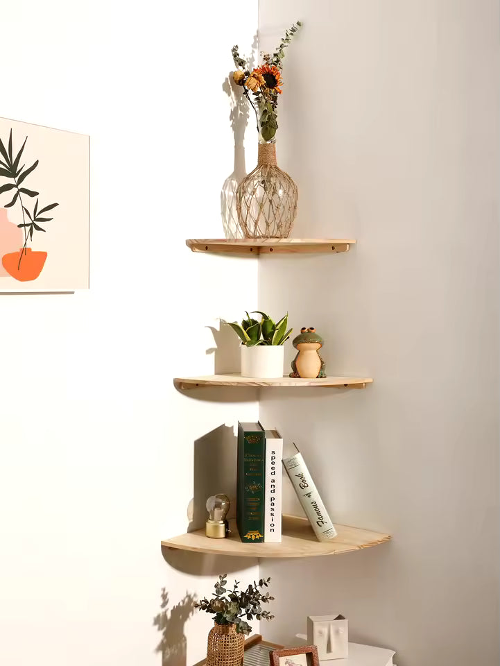 Aldersteel Solid Timber Corner Floating Shelf – 90 Degree Wall Mounted Display Shelf