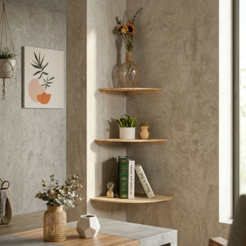 Aldersteel Solid Timber Corner Floating Shelf – 90 Degree Wall Mounted Display Shelf