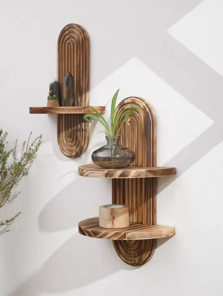 Aldersteel Fluted Arch Timber Shelf – Pill Shaped Floating Wall Display Shelf