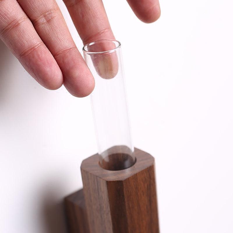 Aldersteel Solid Walnut Slimline Wall Vase – Minimalist Timber Mounted Vase