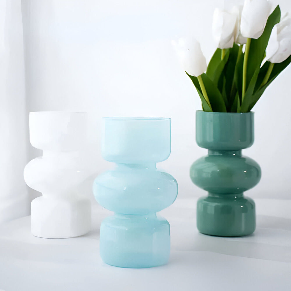 Aldersteel Stacked Bubble Glass Vase – Contemporary Teal Decorative Flower Vase