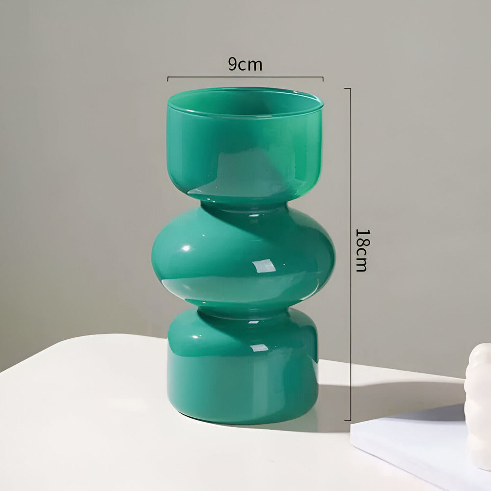 Aldersteel Stacked Bubble Glass Vase – Contemporary Teal Decorative Flower Vase