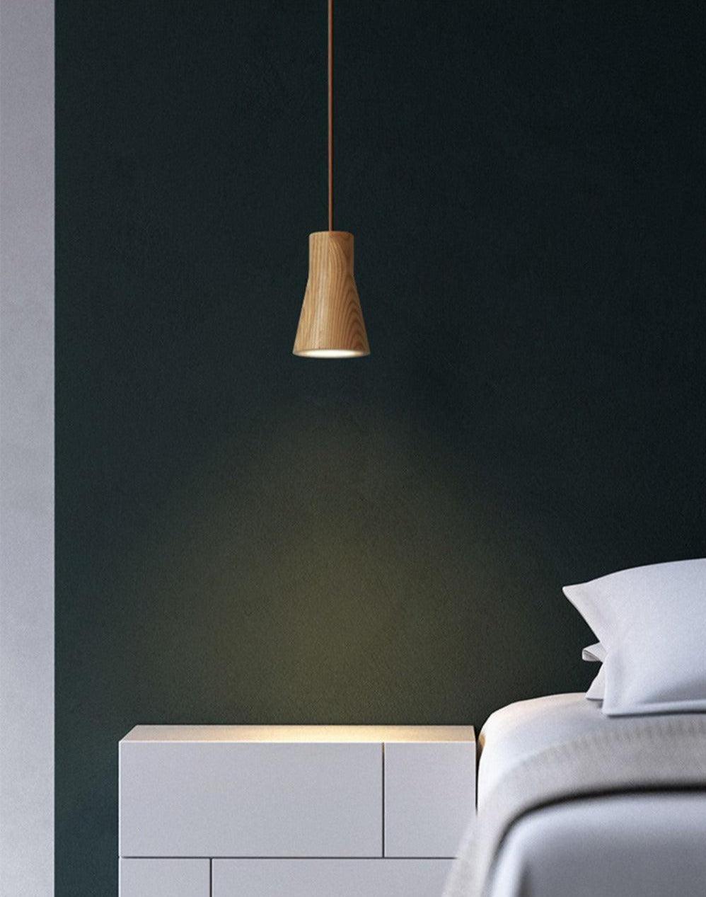 Aldersteel Solid Wood Cone Pendant Light – Minimalist Timber Hanging Lamp