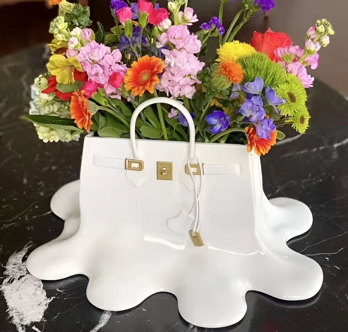 Aldersteel Melting Handbag Flower Vase – Pop Art Resin Decorative Vase