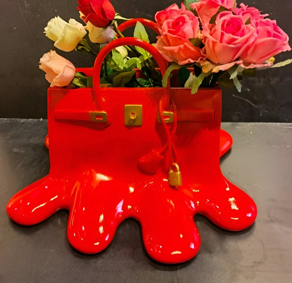 Aldersteel Melting Handbag Flower Vase – Pop Art Resin Decorative Vase