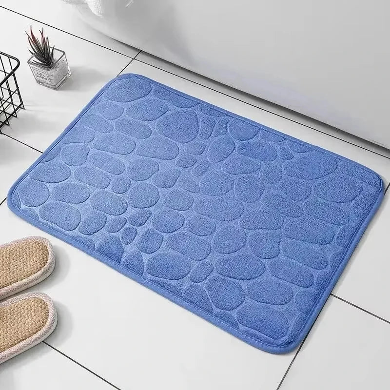 Aldersteel Pebble Embossed Memory Foam Bath Mat – 3D Cobblestone Velvet Non-Slip Rug