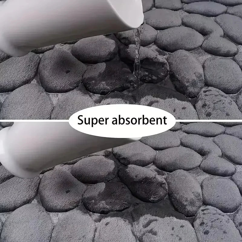 Aldersteel Pebble Embossed Memory Foam Bath Mat – 3D Cobblestone Velvet Non-Slip Rug