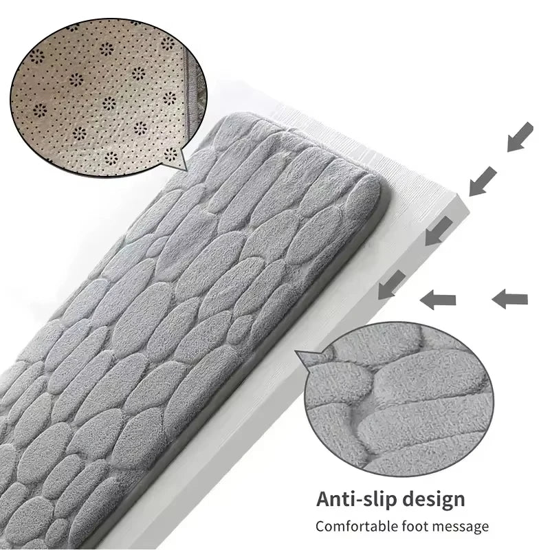Aldersteel Pebble Embossed Memory Foam Bath Mat – 3D Cobblestone Velvet Non-Slip Rug